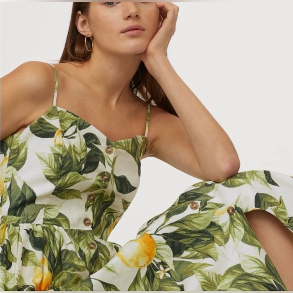Green and Yellow Floral Midi Dress